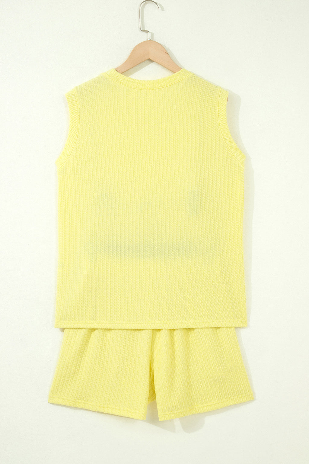Yellow Cream Solid Color Textured Loose Tank Casual Shorts 2pcs Outfit
