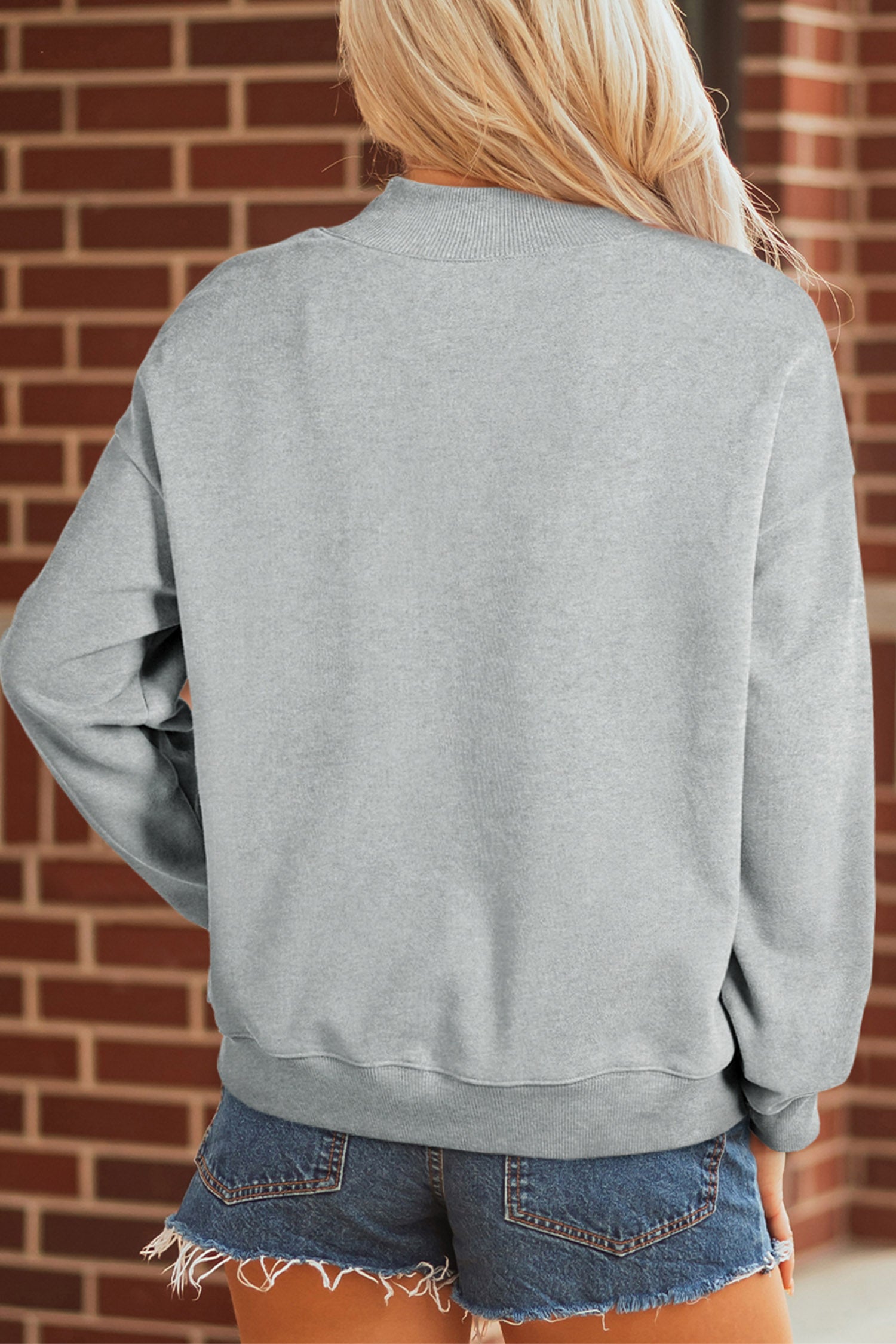 Gray Sequin Pumpkin Patch Mock Neck Baggy Sweatshirt