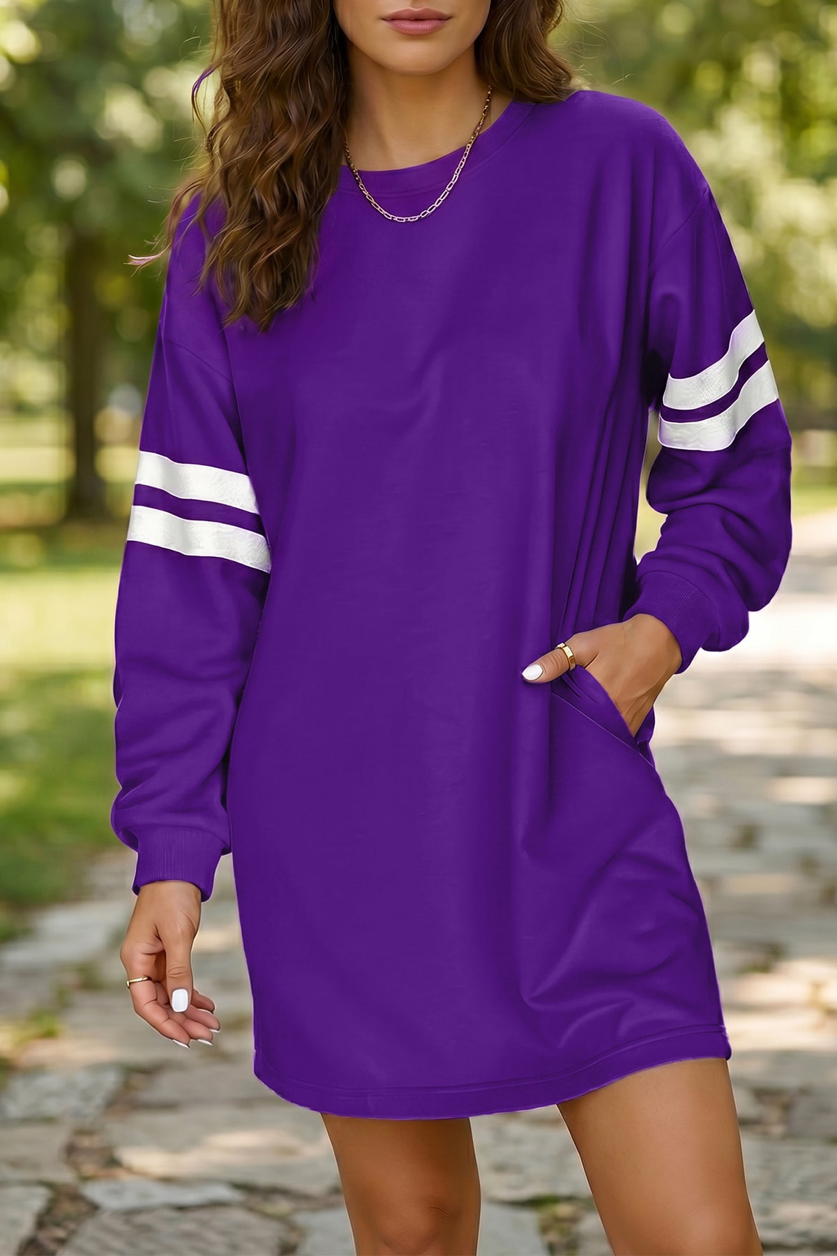 Fiery Red Varsity Contrast Banded Sleeve Shift Sweatshirt Dress
