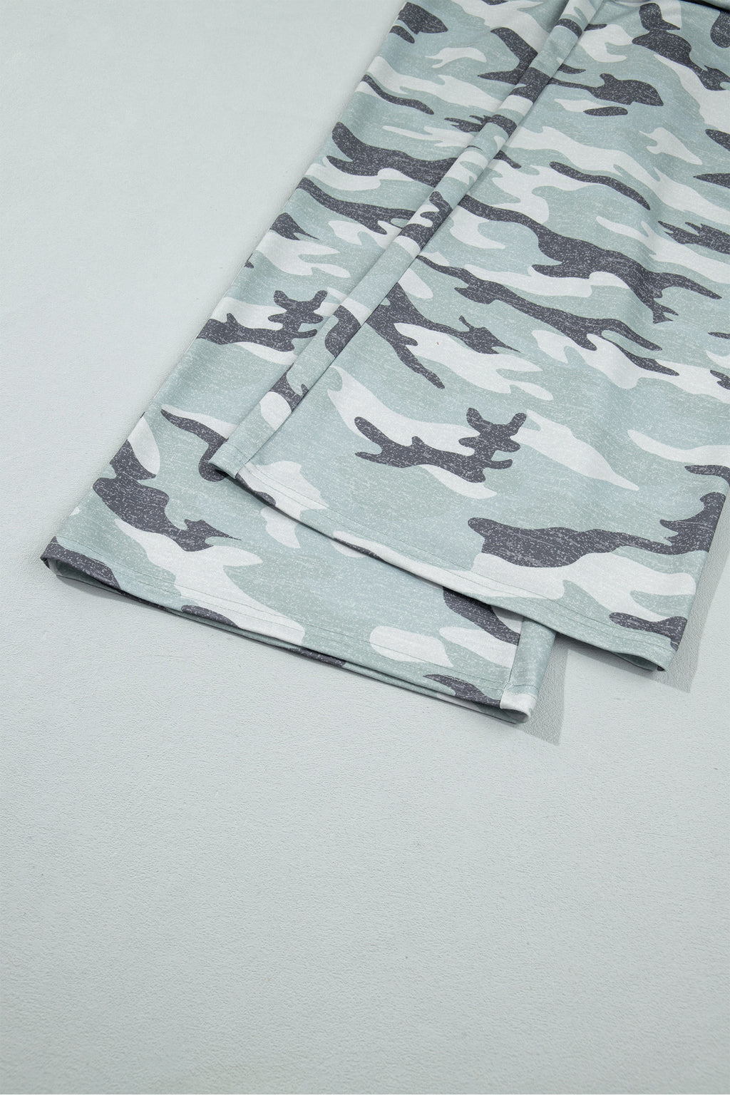 Green Camo Wide Leg Tie Elastic Waist Casual Pants