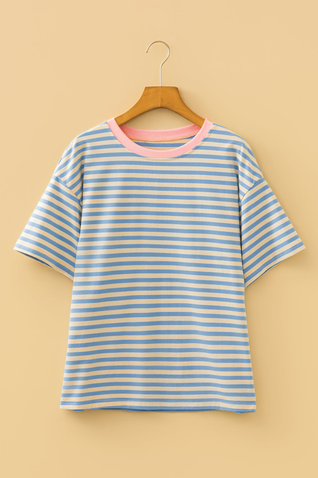 Orange Stripe Contrast Crew Neck Drop Shoulder Loose Tee