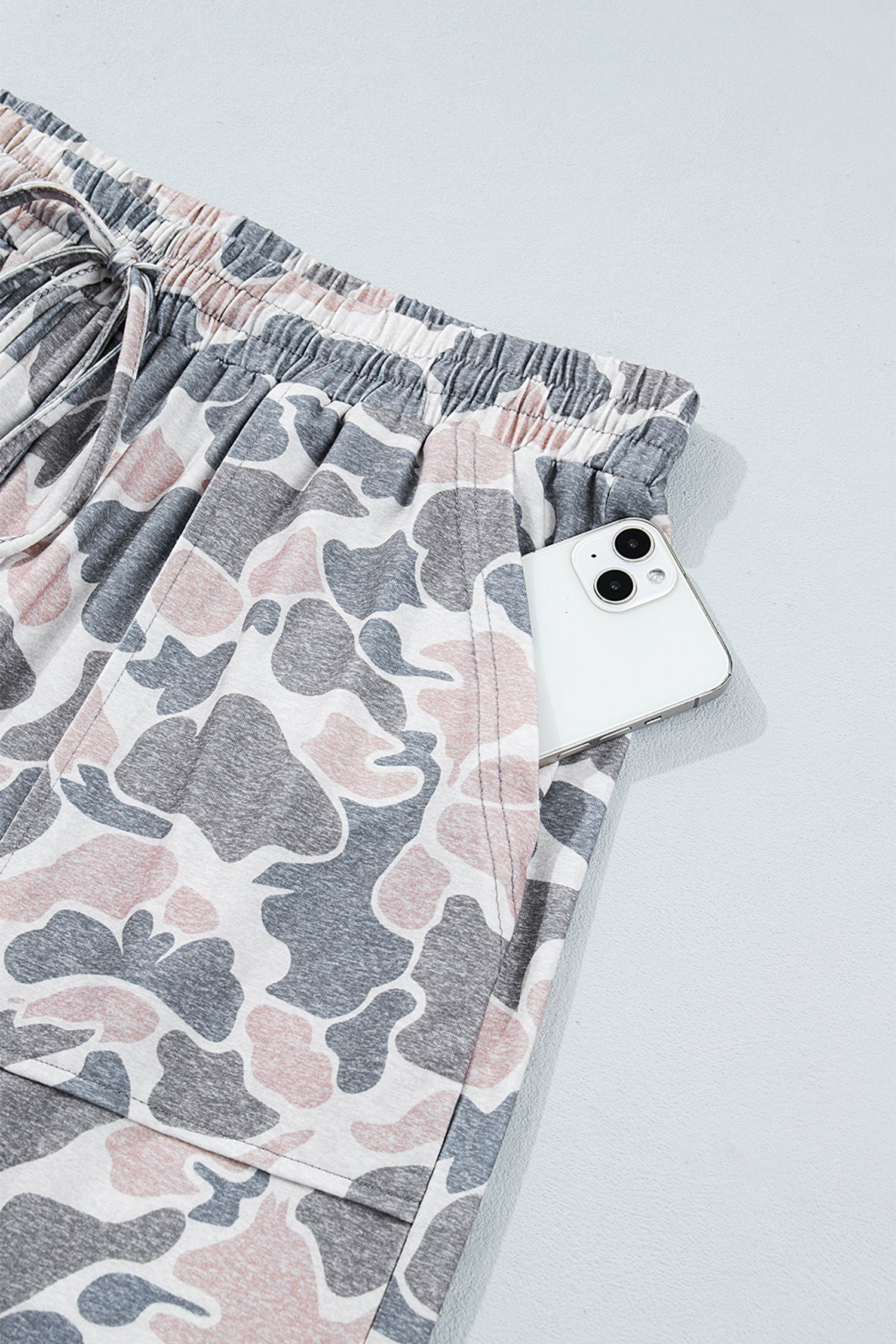 Khaki Camouflage Print Patch Pockets Ankle-Length Plus Size Pants