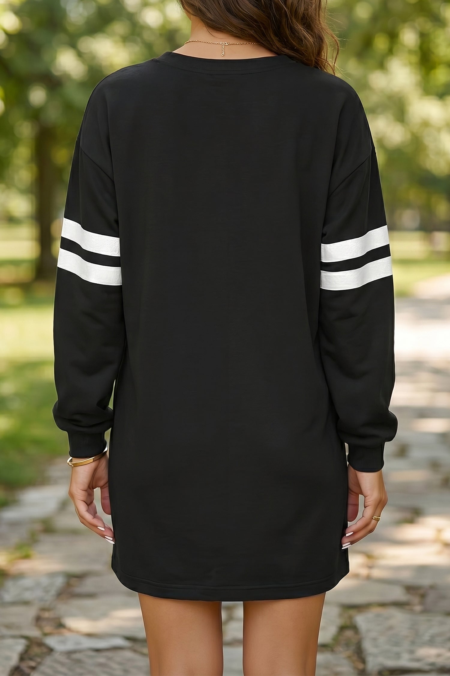 Fiery Red Varsity Contrast Banded Sleeve Shift Sweatshirt Dress