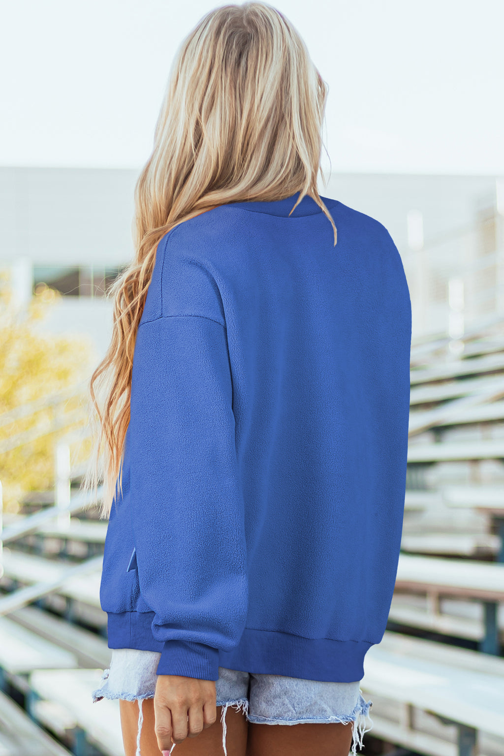 Bright Pink Oversize Drop Shoulder Reversible Mock Neck Sweatshirt