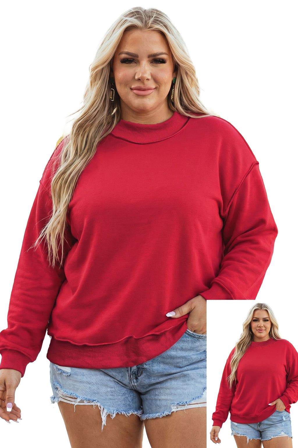 Light Grey Exposed Seam Detail Reversible Double Wear Plus Size Sweatshirt