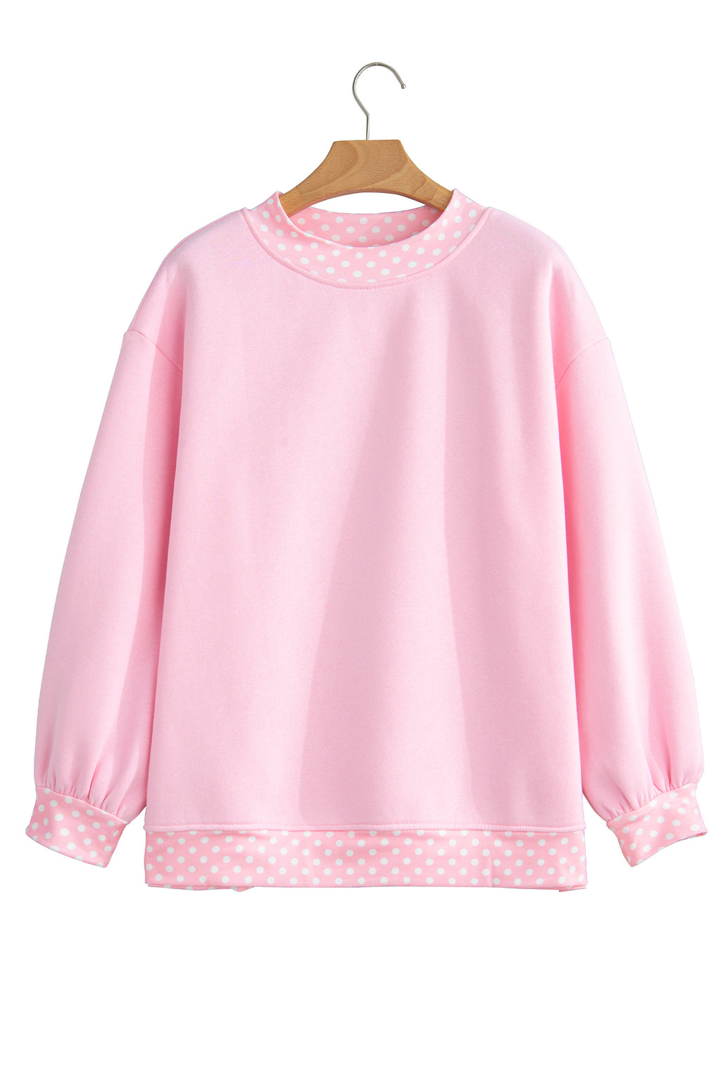 Pink Colorblock Polka Dot Contrast Trim Oversized Sweatshirt