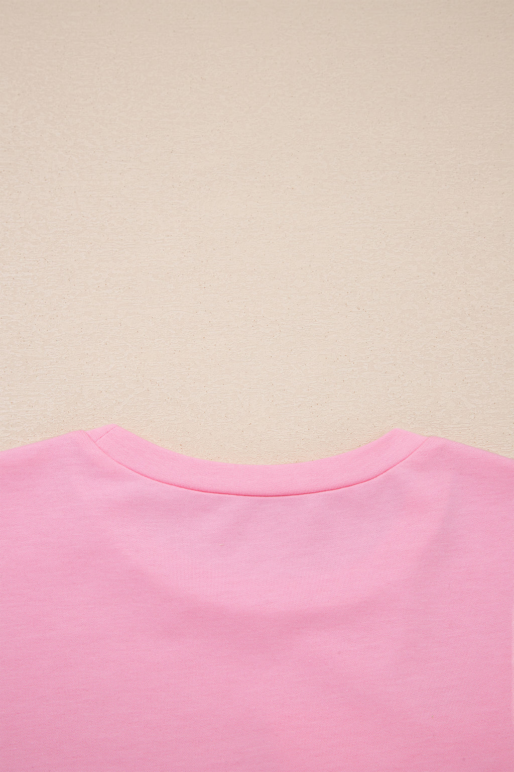 Pink Solid Color Raw Edge Bow Patch Loose T Shirt