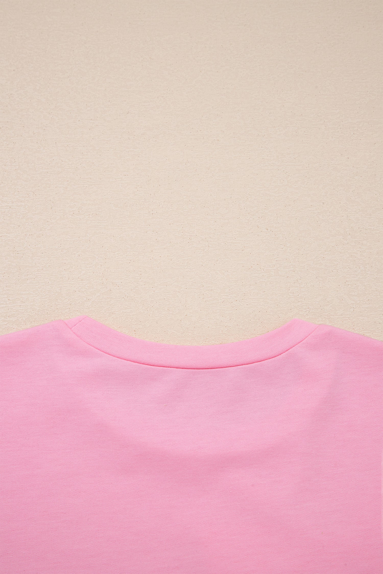 Pink Solid Color Raw Edge Bow Patch Loose T Shirt