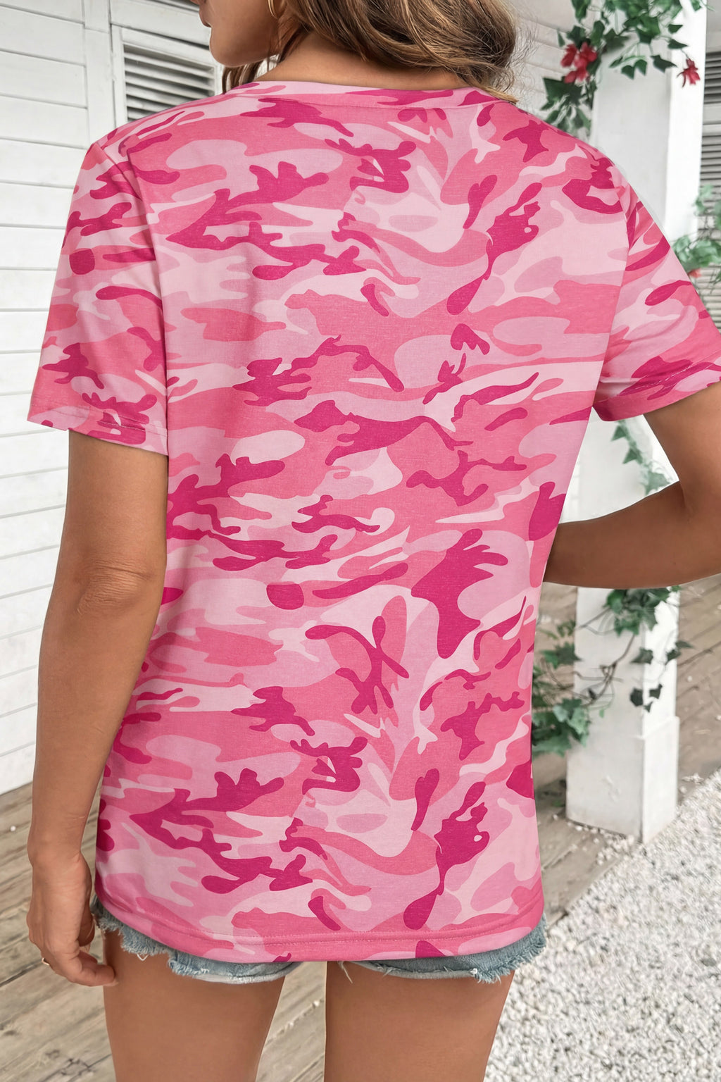 Green Camouflage Print Crew Neck T Shirt