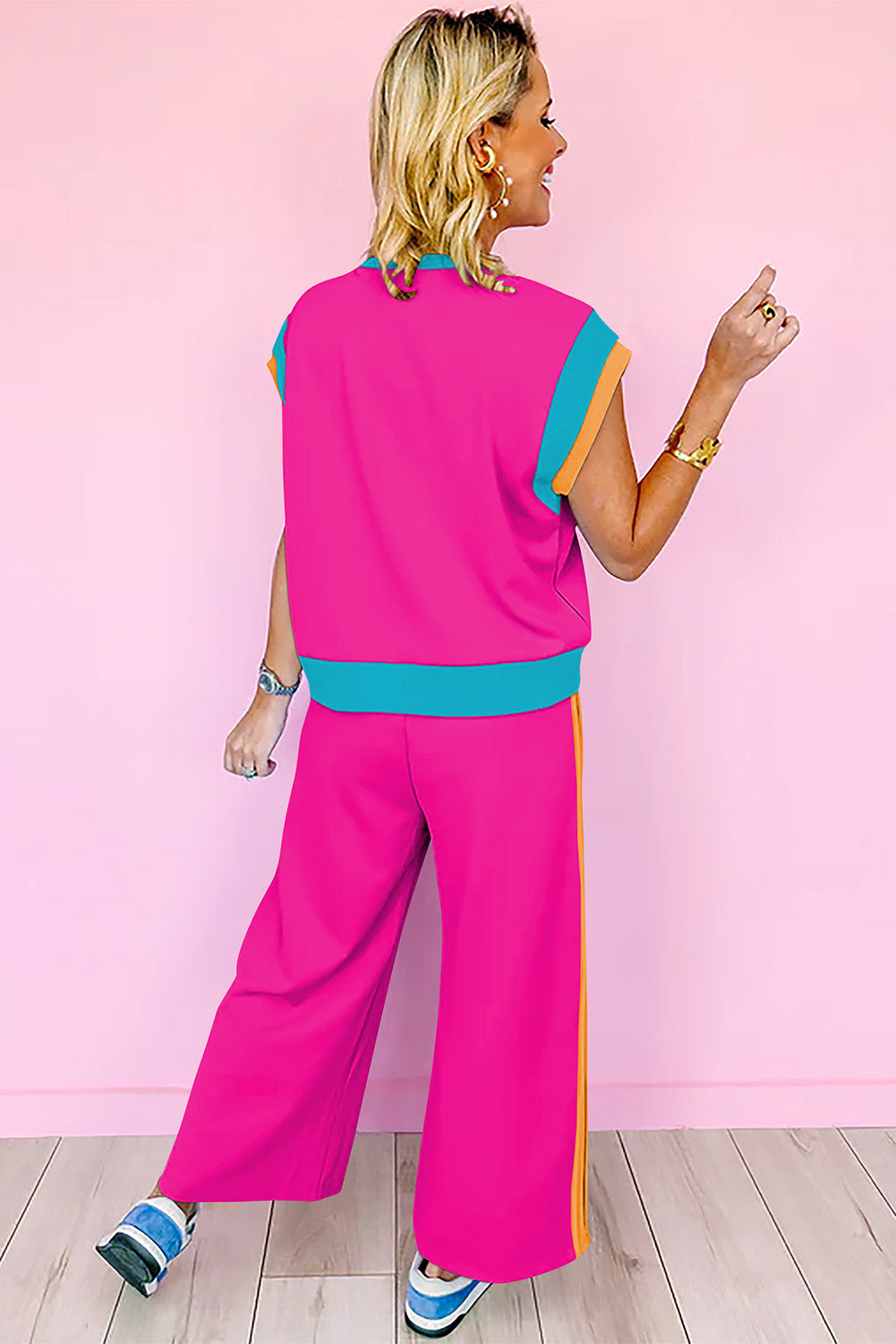 Black Color Block Detail Casual Two-piece Outfit