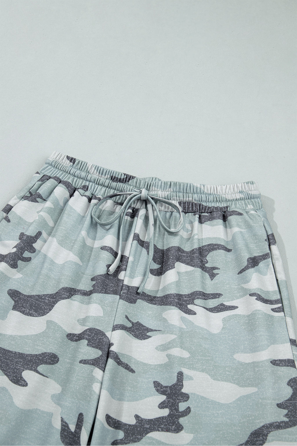 Green Camo Wide Leg Tie Elastic Waist Casual Pants