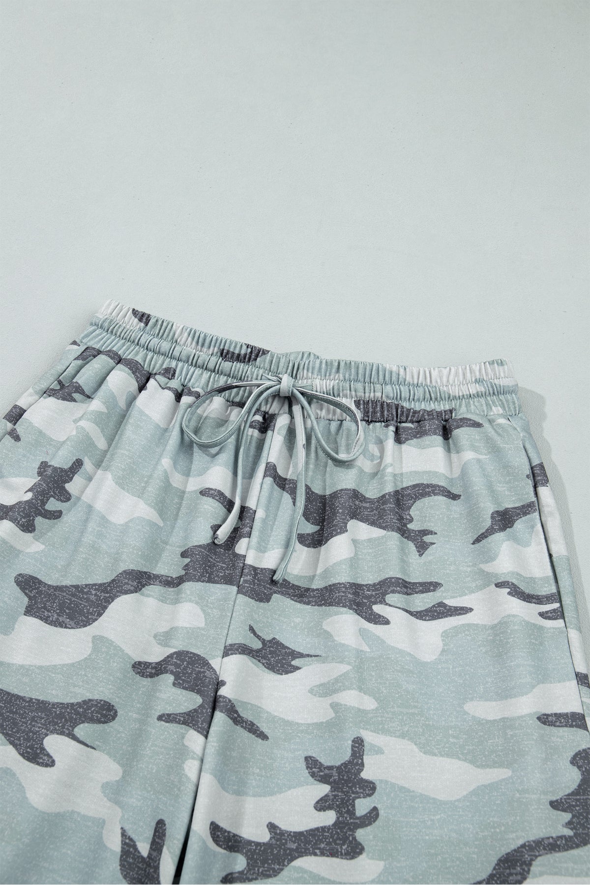 Green Camo Wide Leg Tie Elastic Waist Casual Pants