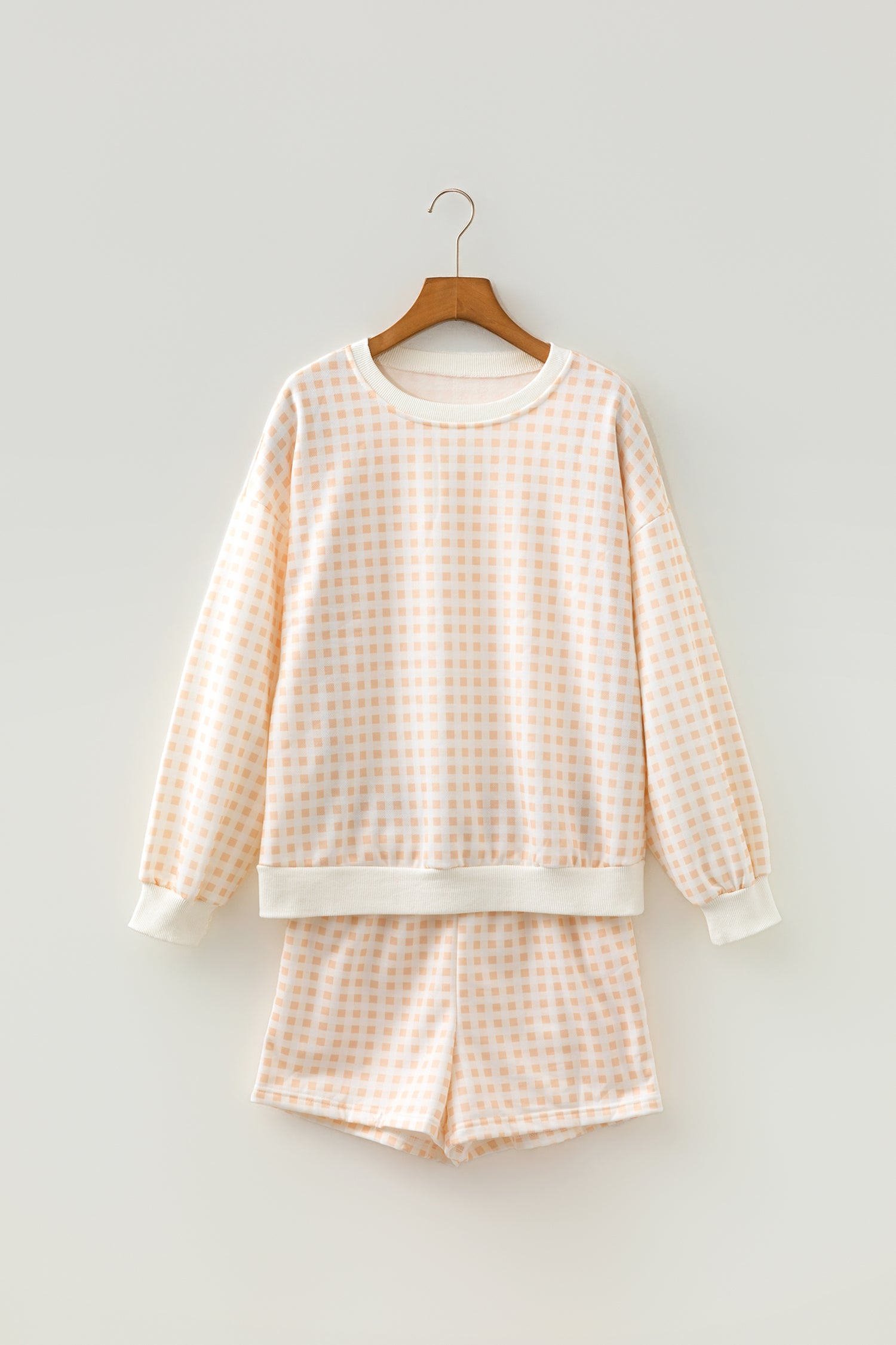 Pink Plaid Baggy Pullover Drawstring Casual Shorts 2pcs Outfit
