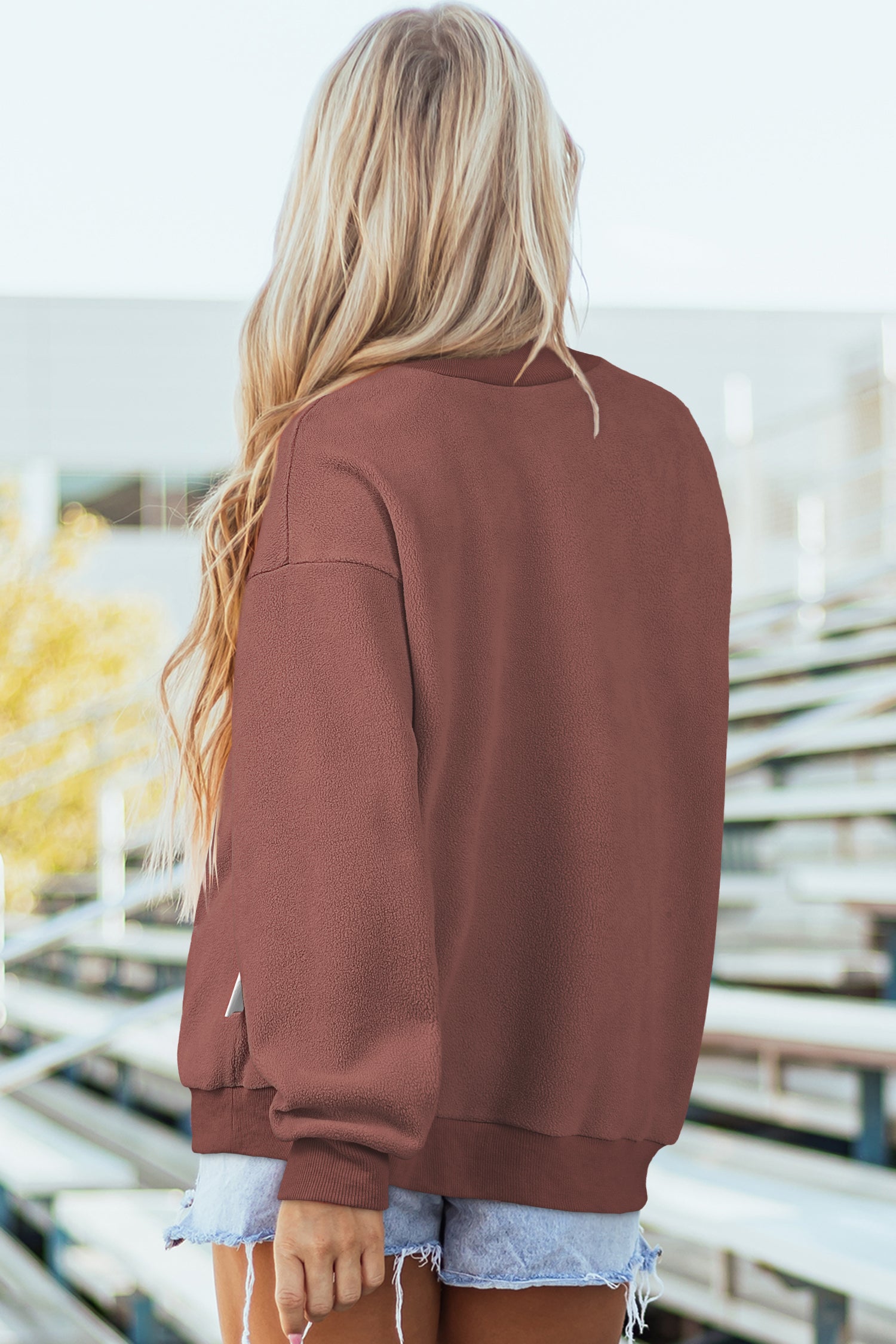 Bright Pink Oversize Drop Shoulder Reversible Mock Neck Sweatshirt