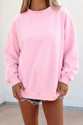 Pink Colorblock Polka Dot Contrast Trim Oversized Sweatshirt