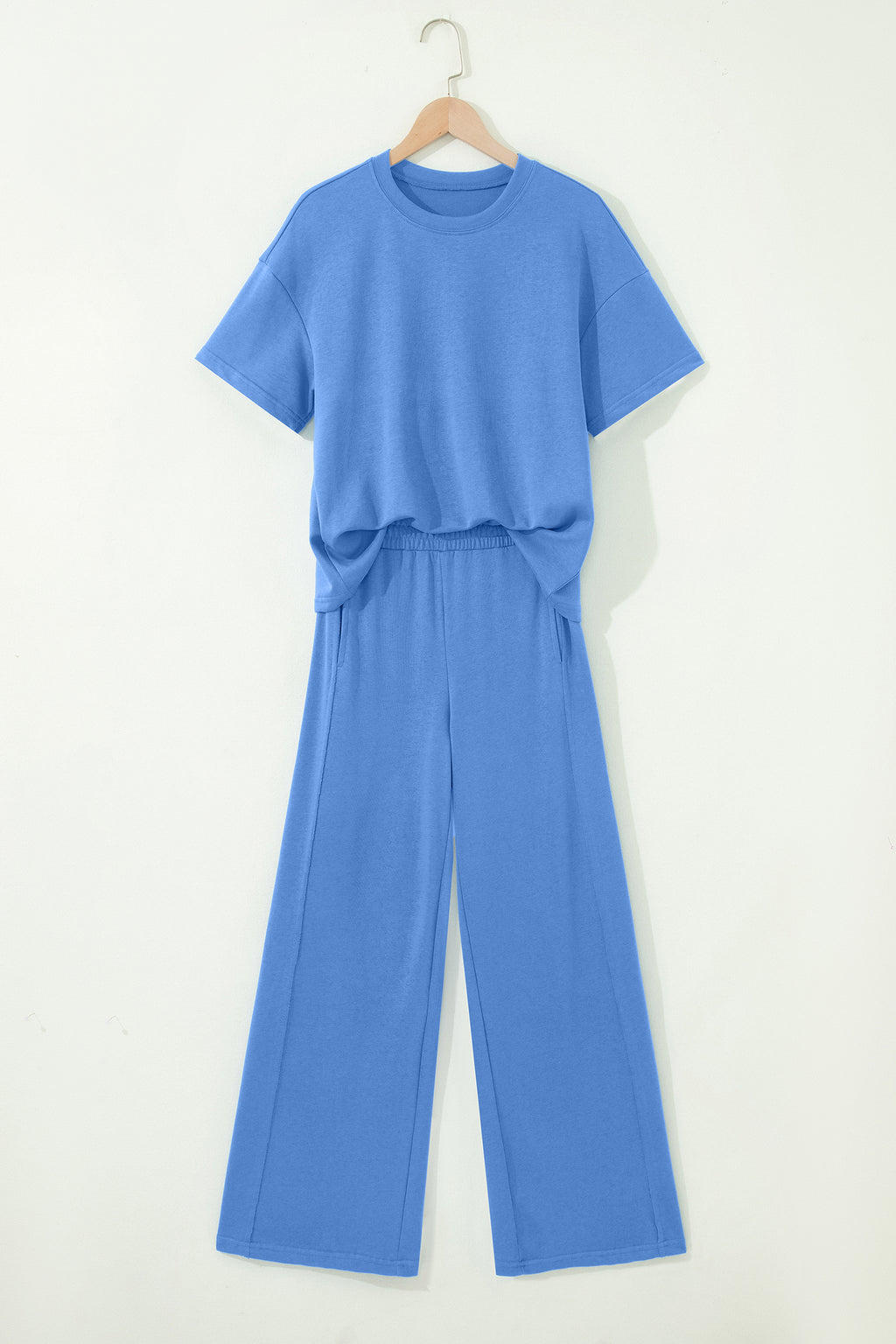 Green Solid Cover Oversize Tee Pocketed Casual Pants 2pcs Outfit