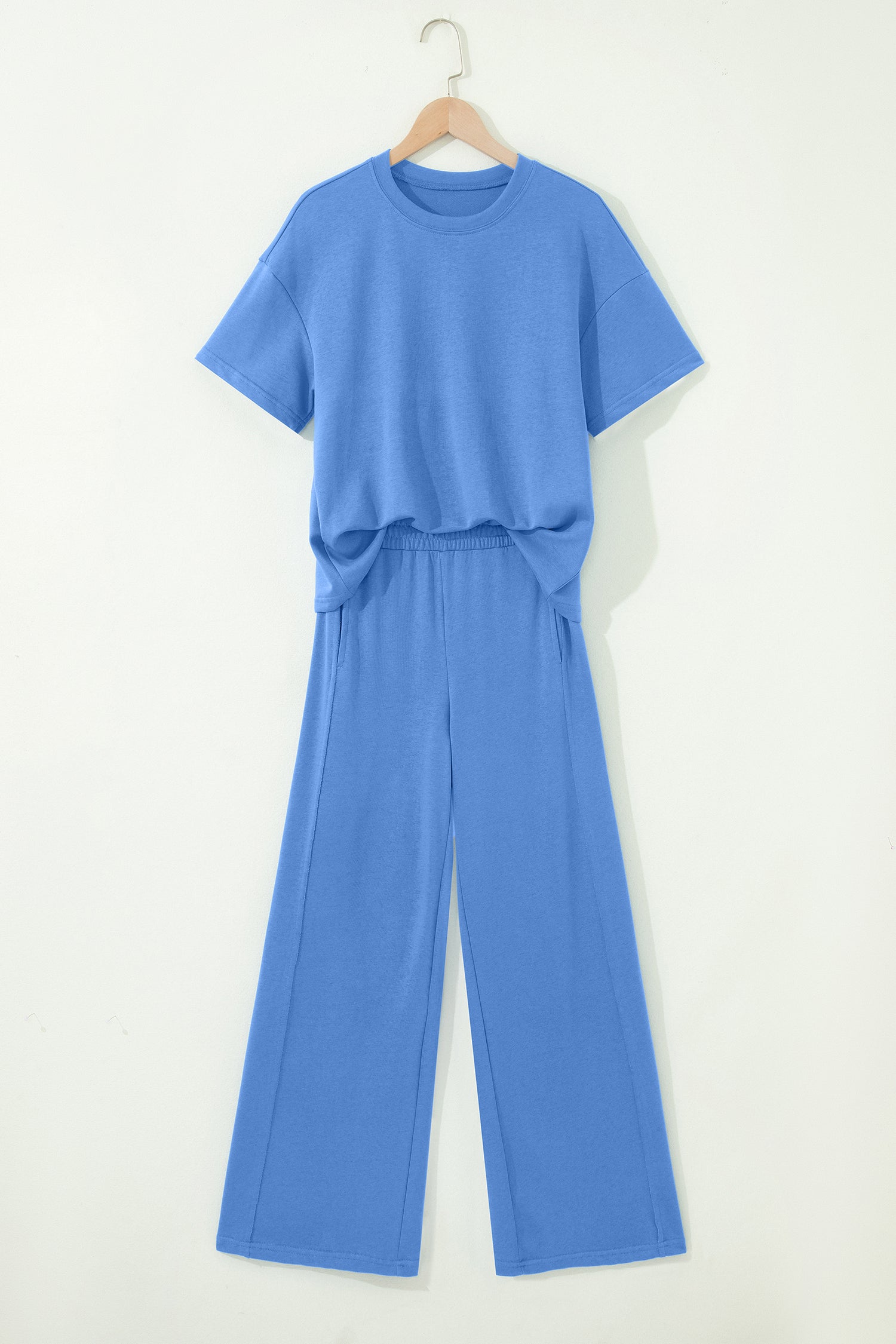 Green Solid Cover Oversize Tee Pocketed Casual Pants 2pcs Outfit