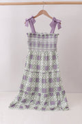 Purple Floral Smocked Women Dress