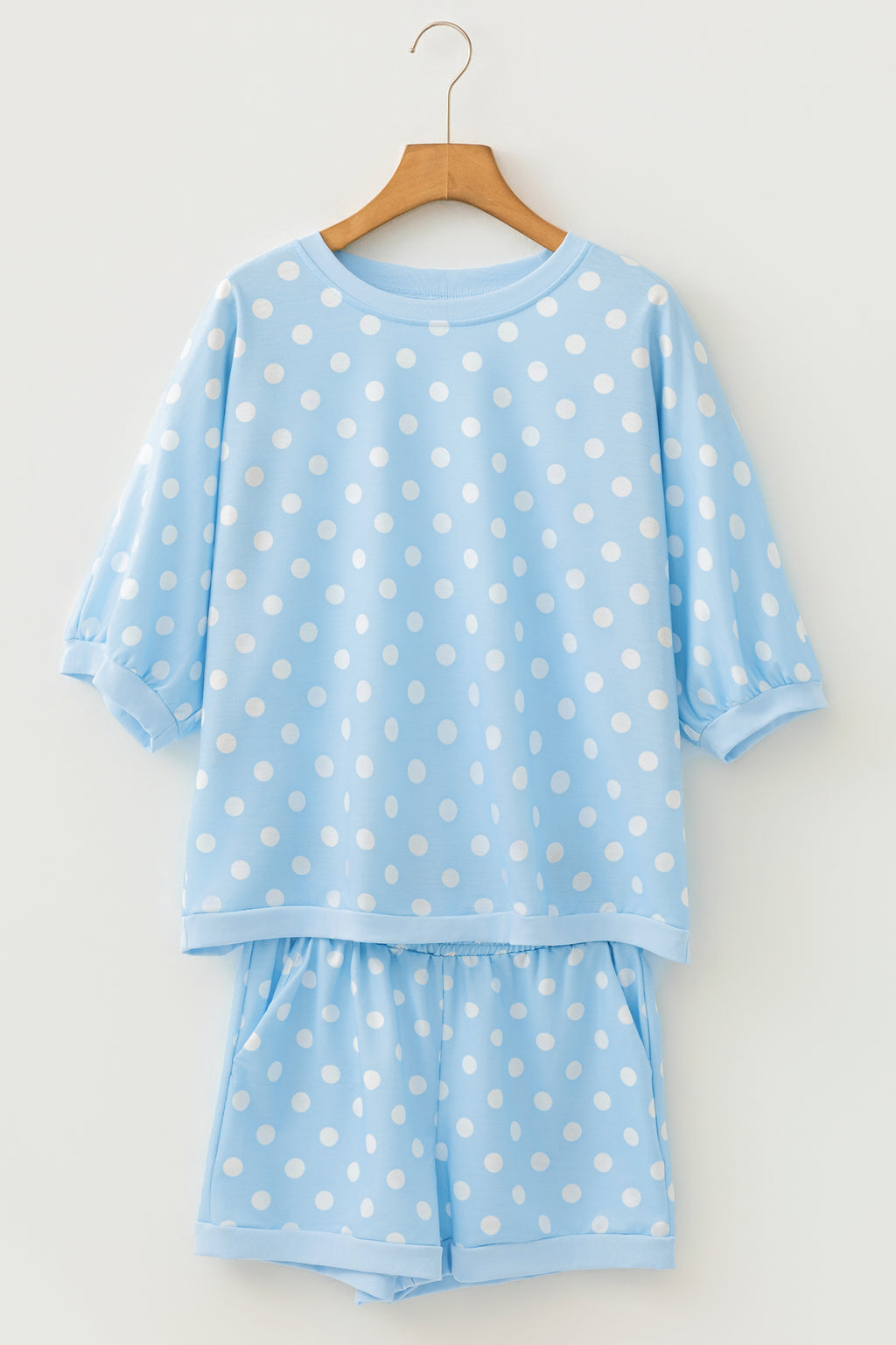 Pink Polka Dot Oversized Top Drawstring Short Set