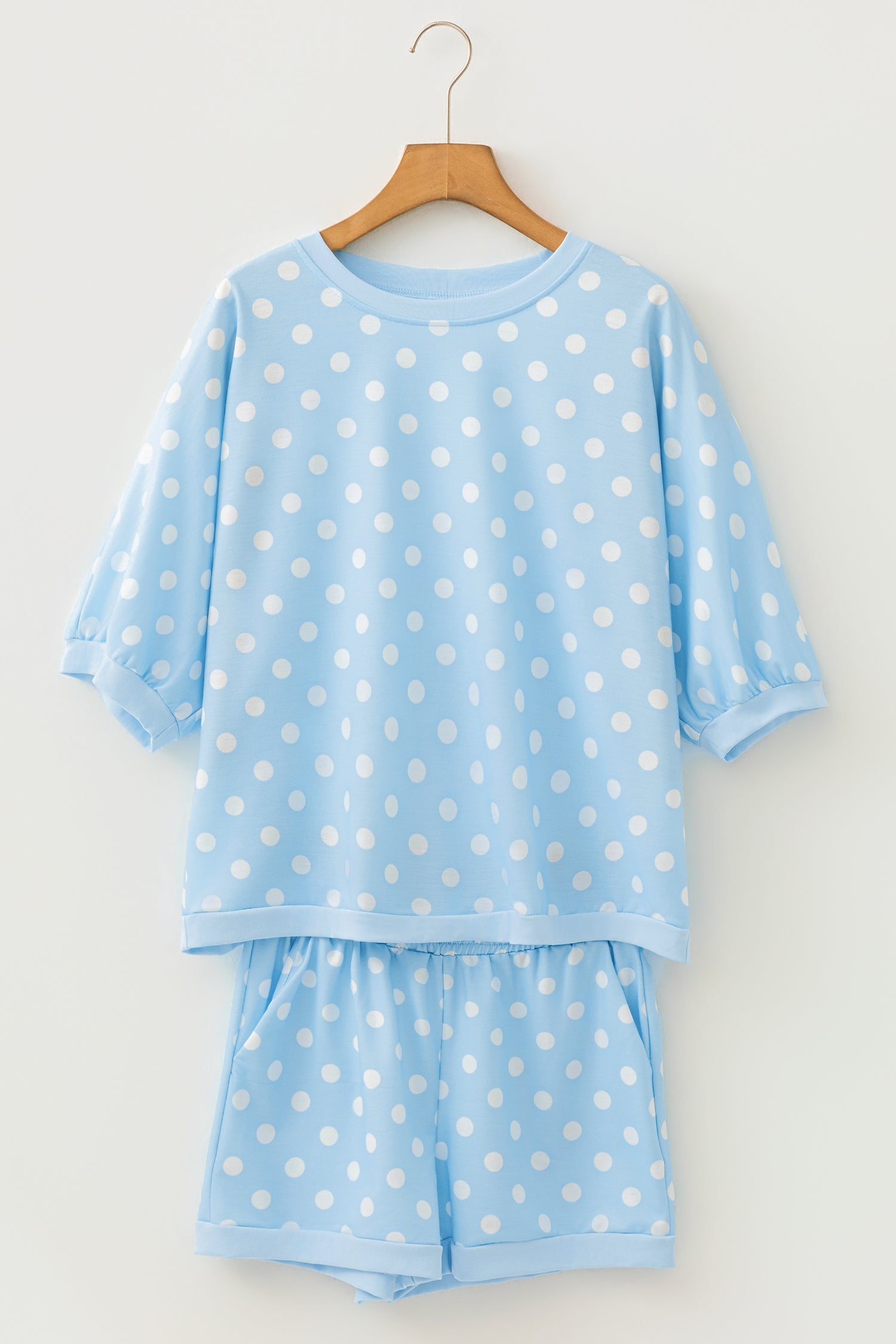 Pink Polka Dot Oversized Top Drawstring Short Set