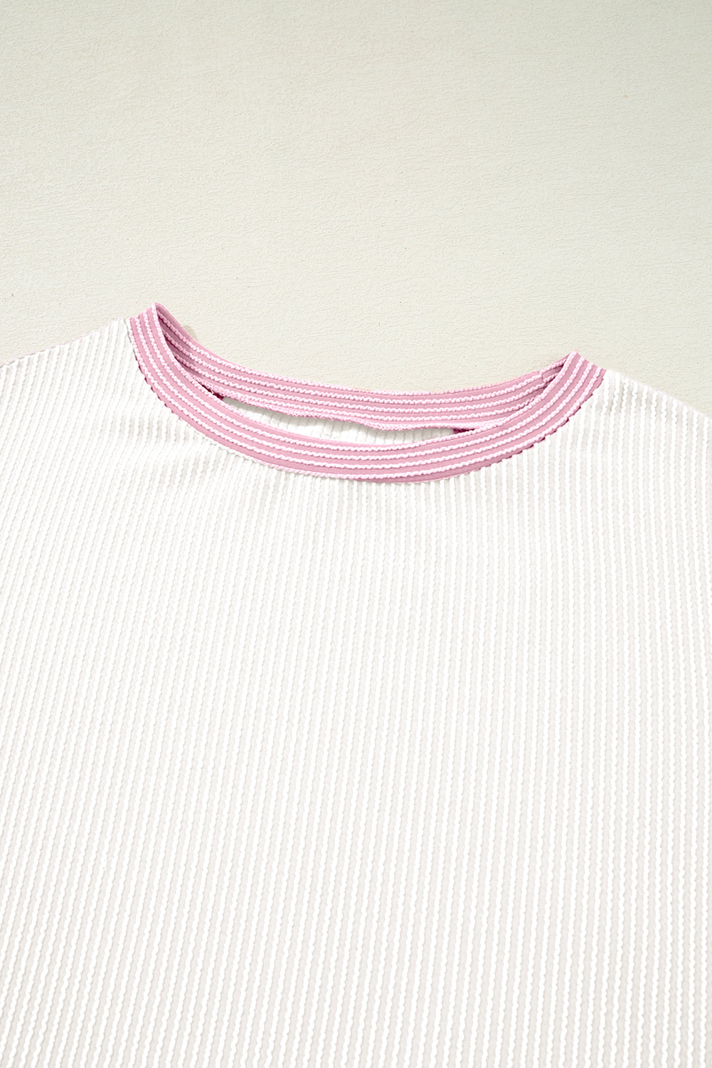 White Corded Colorblock Crewneck Tee