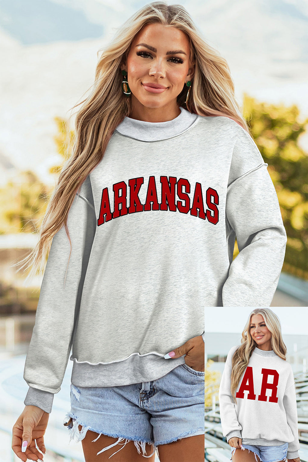 Light Grey ARKANSAS/AR Double Side Print Mock Neck Reversible Sweatshirt