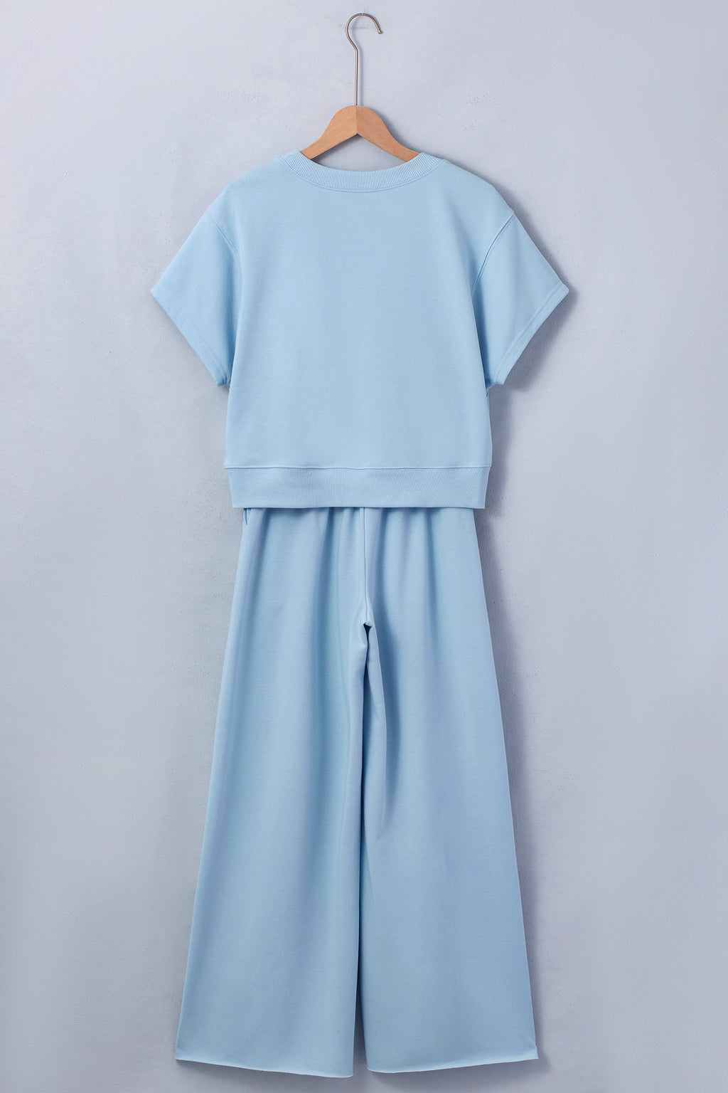 Parchment Solid Color Loose Tee Drawstring Wide Leg Pants 2pcs Outfit
