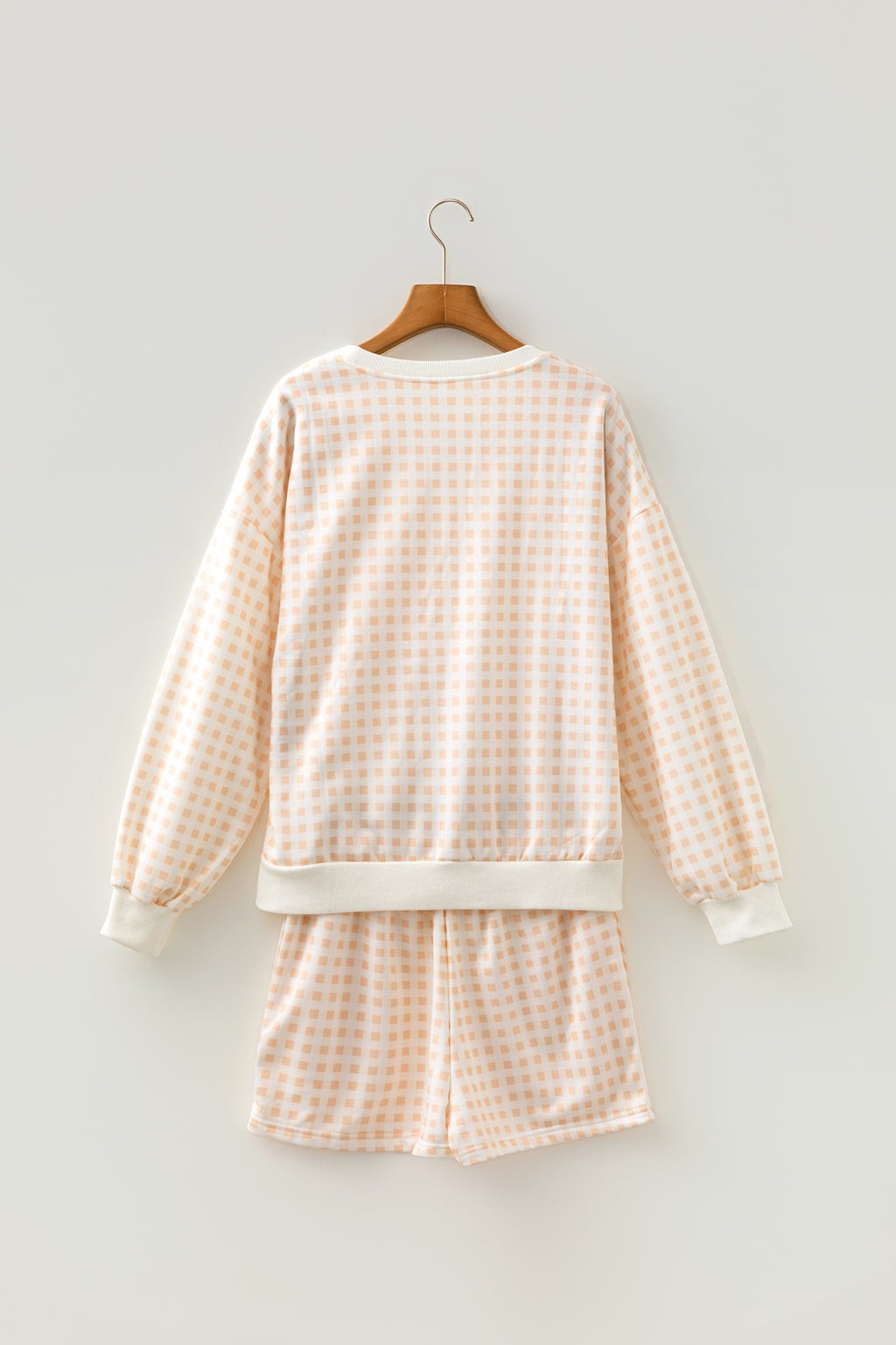 Pink Plaid Baggy Pullover Drawstring Casual Shorts 2pcs Outfit