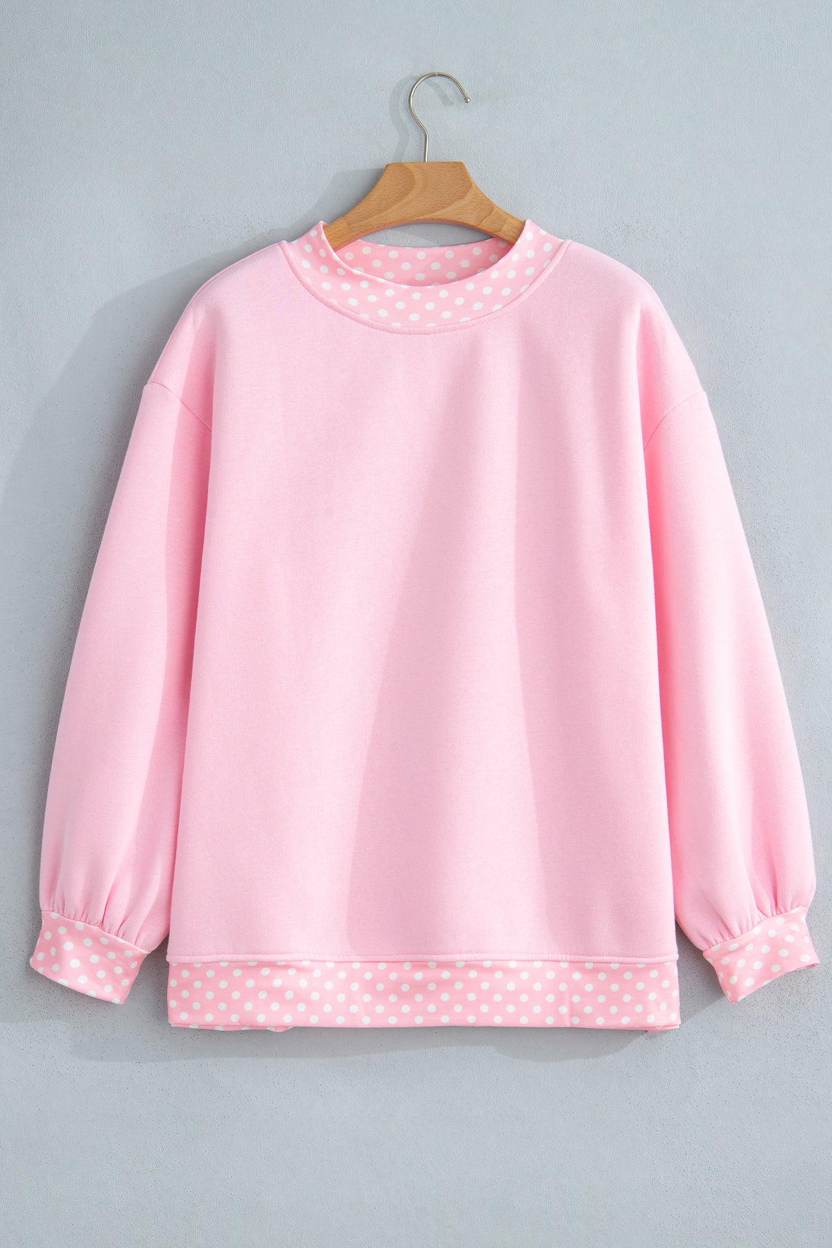 Pink Colorblock Polka Dot Contrast Trim Oversized Sweatshirt