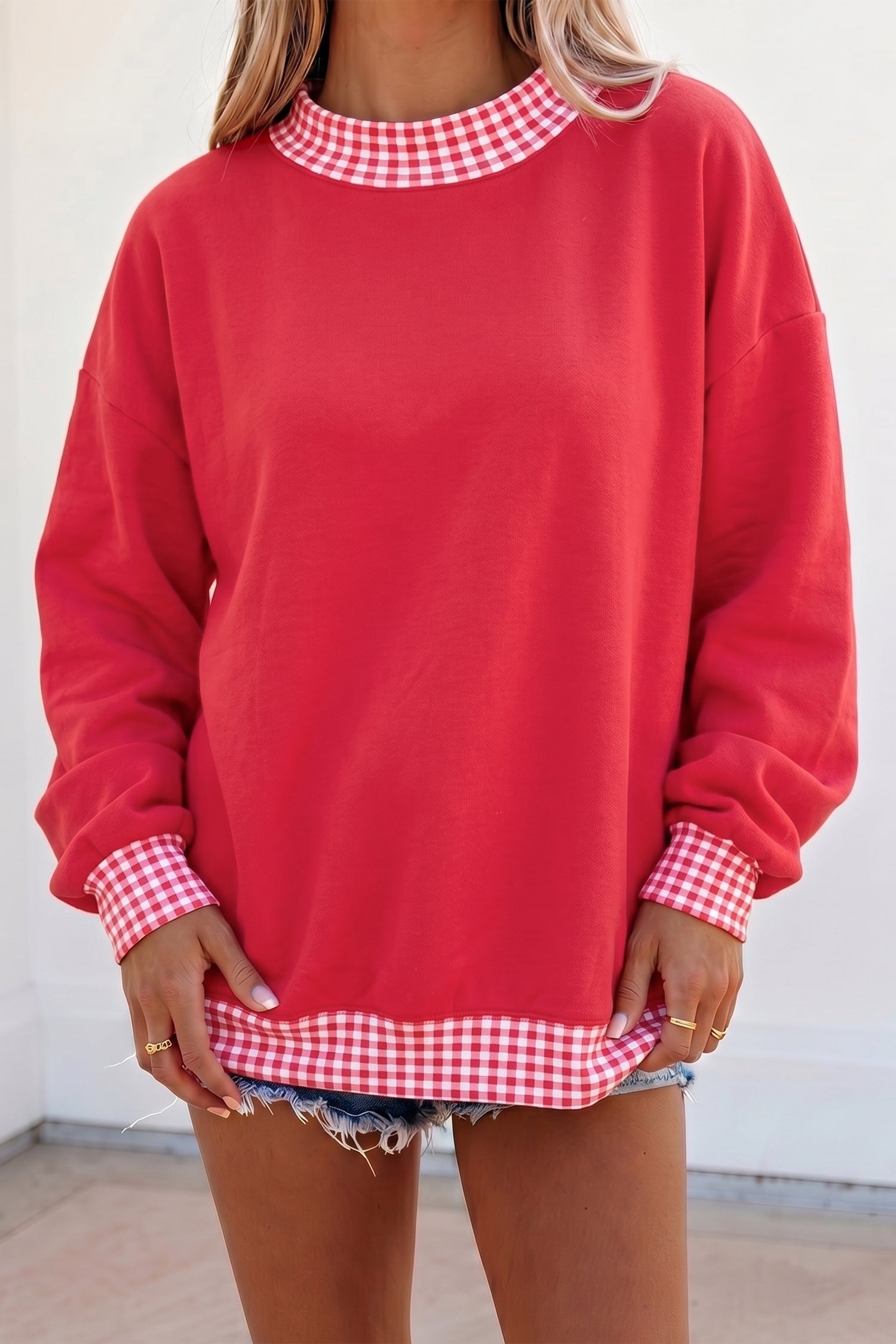 Pink Colorblock Polka Dot Contrast Trim Oversized Sweatshirt