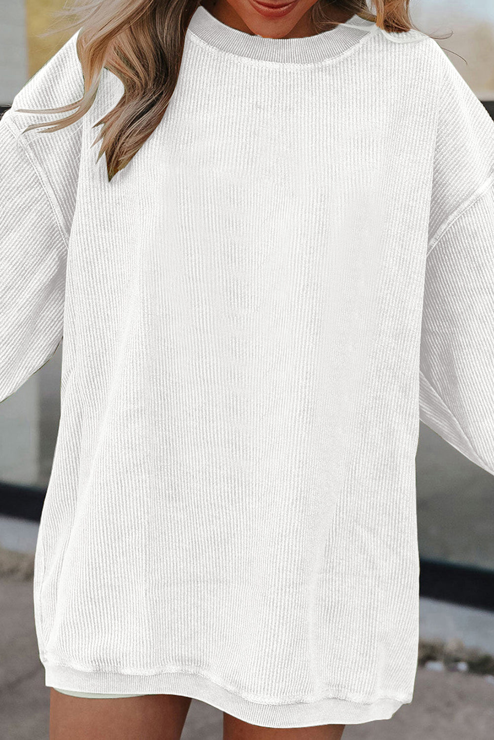 Smoke Gray Ribbed Corduroy Oversized Sweatshirt