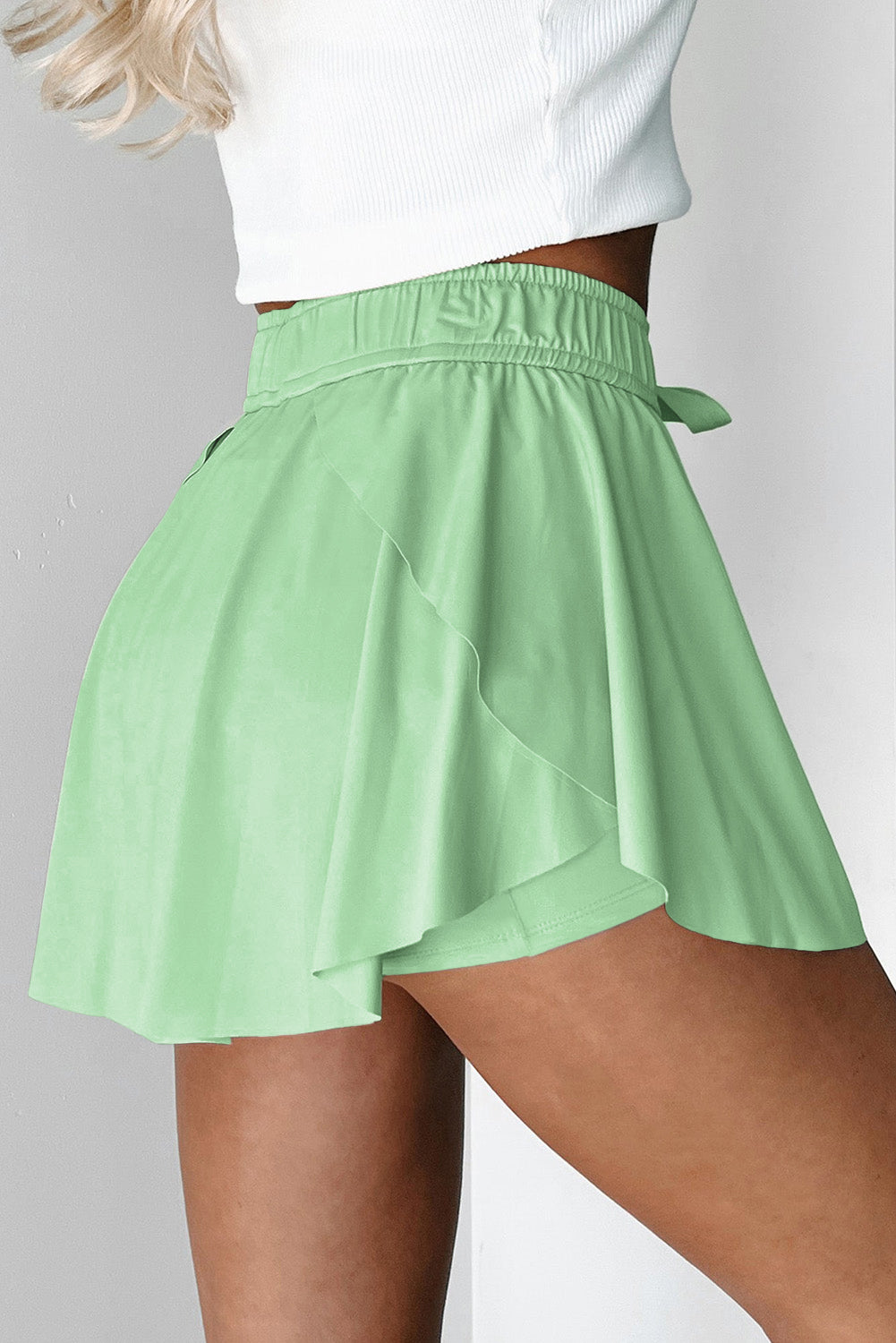 Bonbon Drawstring Elastic Waistband Lined Tennis Skorts