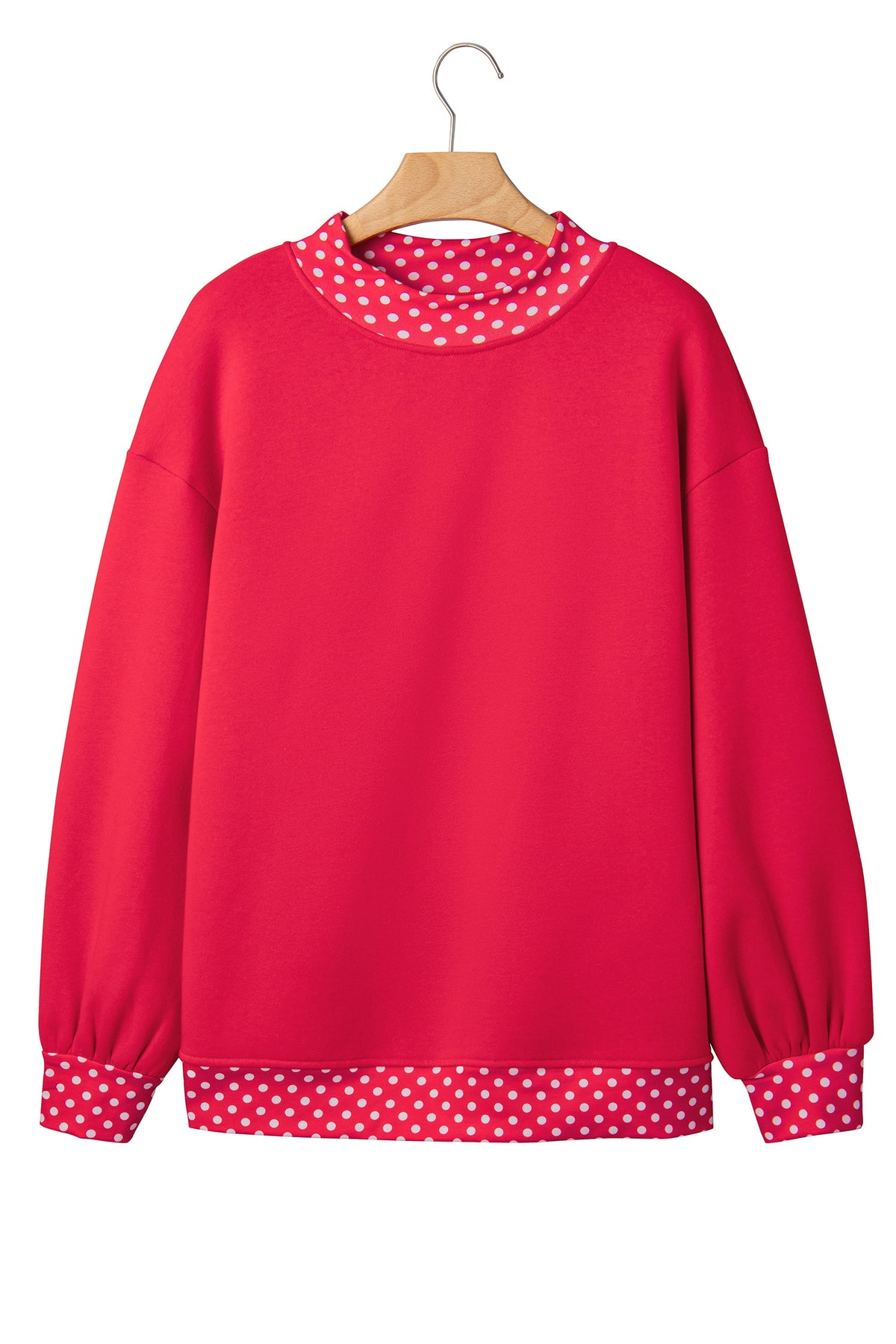 Pink Colorblock Polka Dot Contrast Trim Oversized Sweatshirt