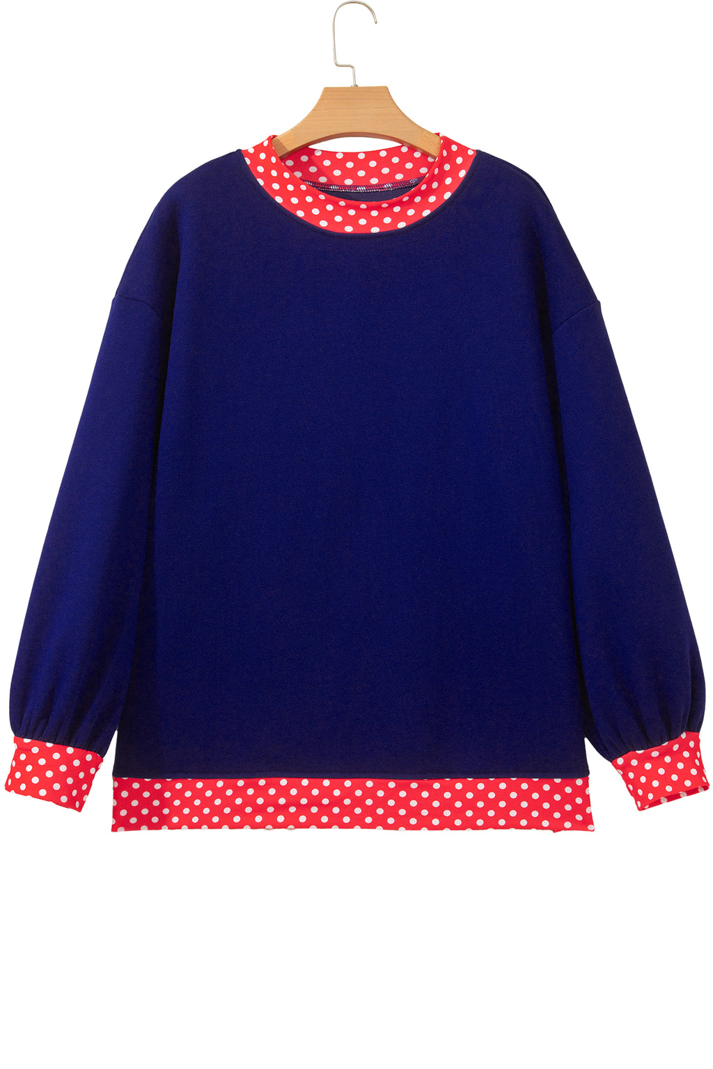 Pink Colorblock Polka Dot Contrast Trim Oversized Sweatshirt