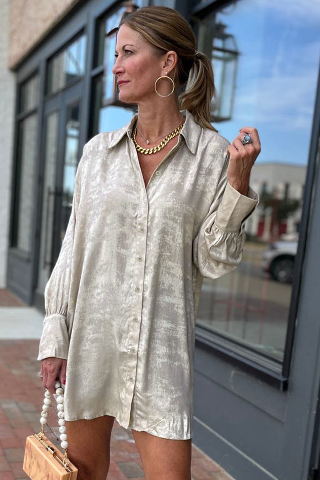 Jet Stream Solid Pattern Mini Length One Piece Long Sleeve Shift Dress