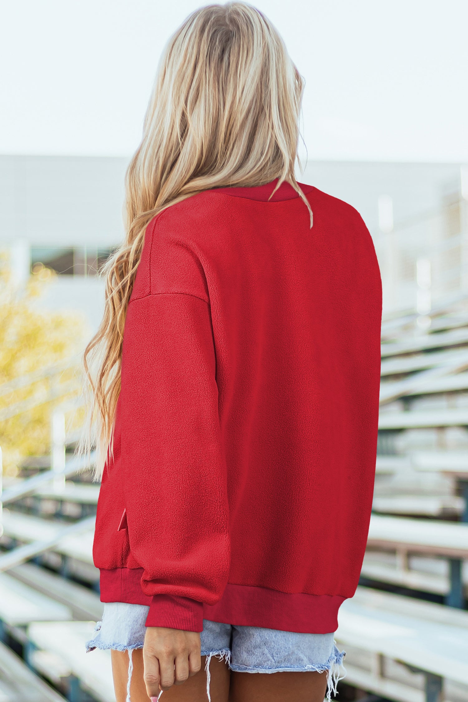 Bright Pink Oversize Drop Shoulder Reversible Mock Neck Sweatshirt