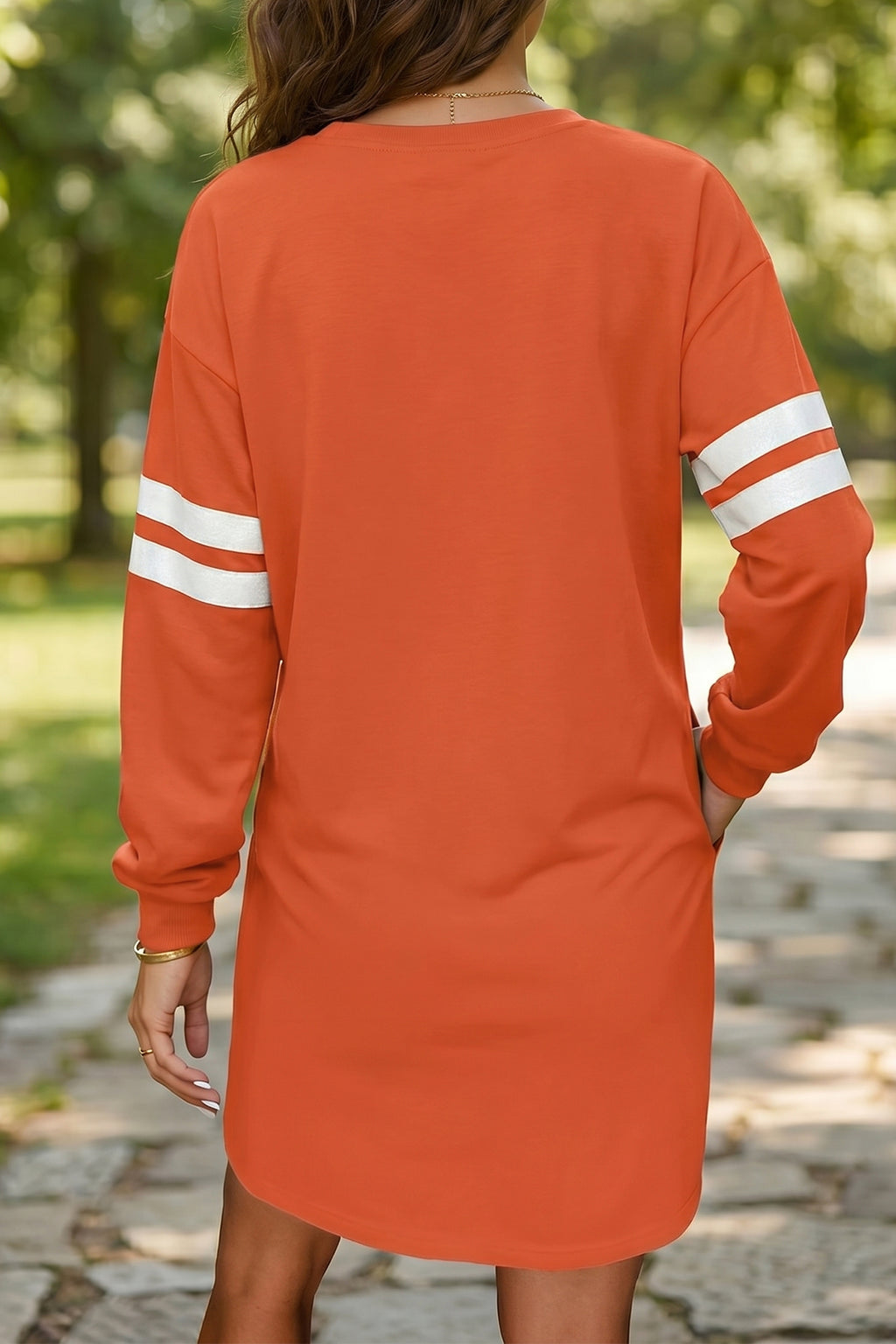 Fiery Red Varsity Contrast Banded Sleeve Shift Sweatshirt Dress