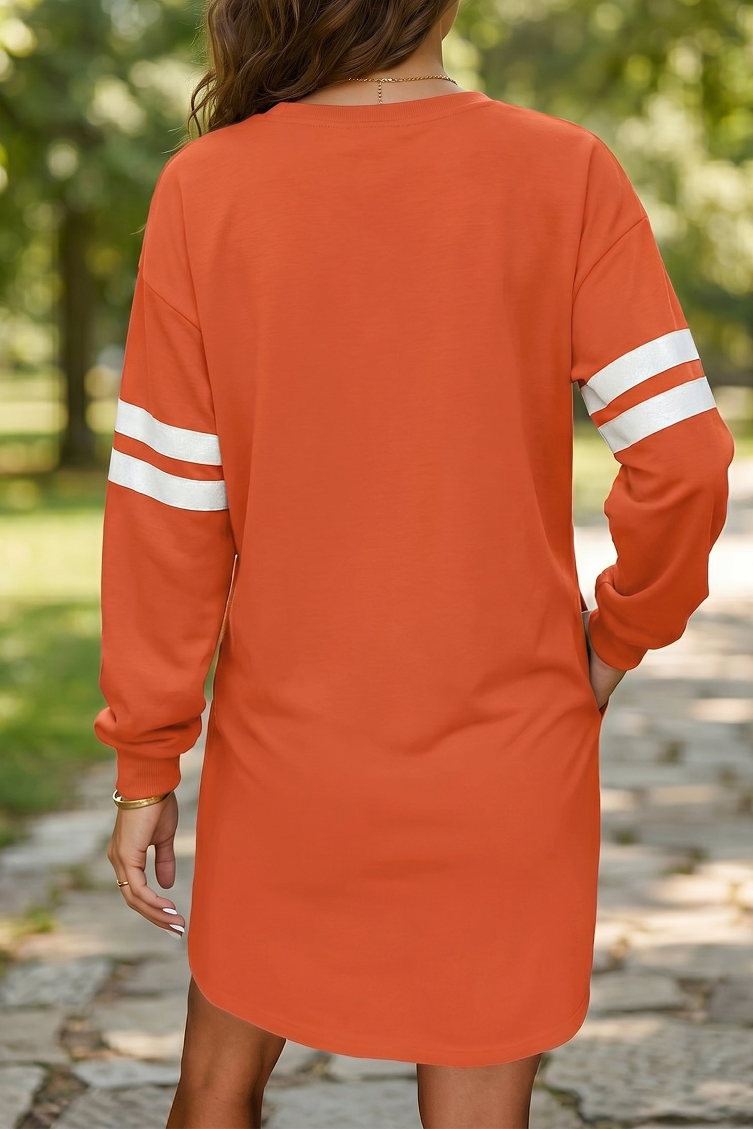 Fiery Red Varsity Contrast Banded Sleeve Shift Sweatshirt Dress