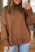 Chestnut Oversized Ribbed Knit Long Sleeve Tunic Plus Size Sweater