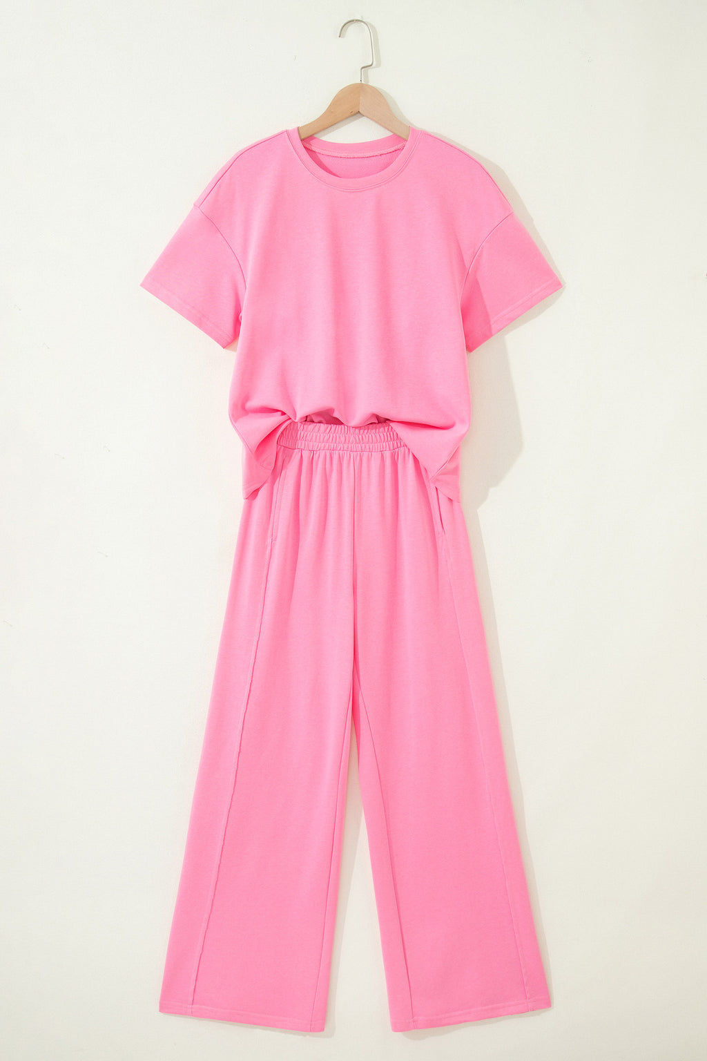Green Solid Cover Oversize Tee Pocketed Casual Pants 2pcs Outfit