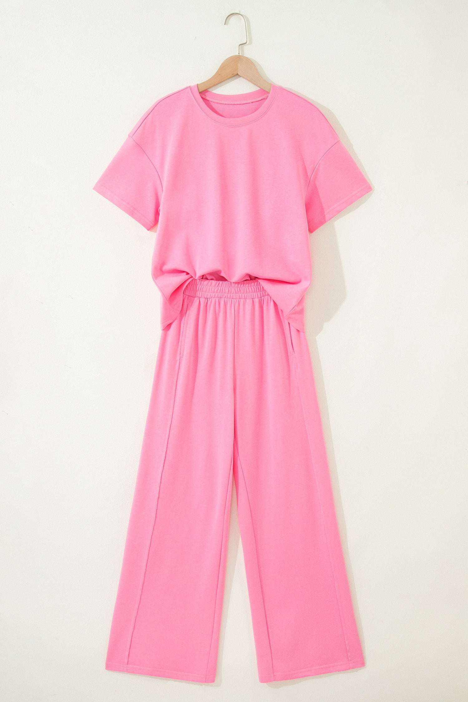 Green Solid Cover Oversize Tee Pocketed Casual Pants 2pcs Outfit