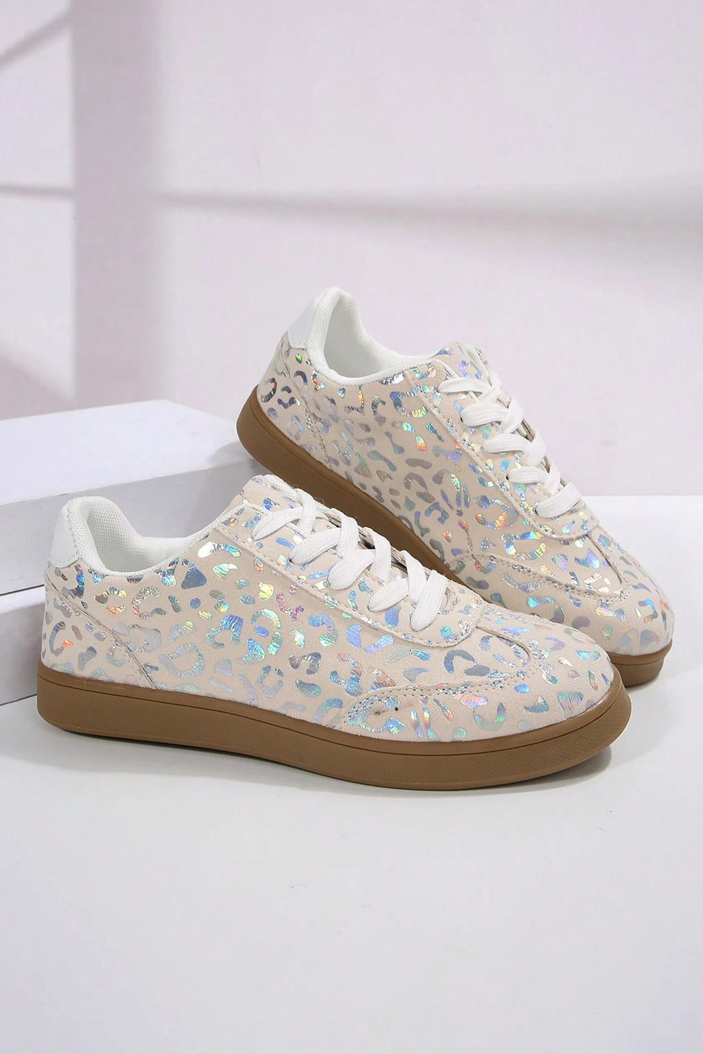 White Shiny Leopard Print Training Shoes