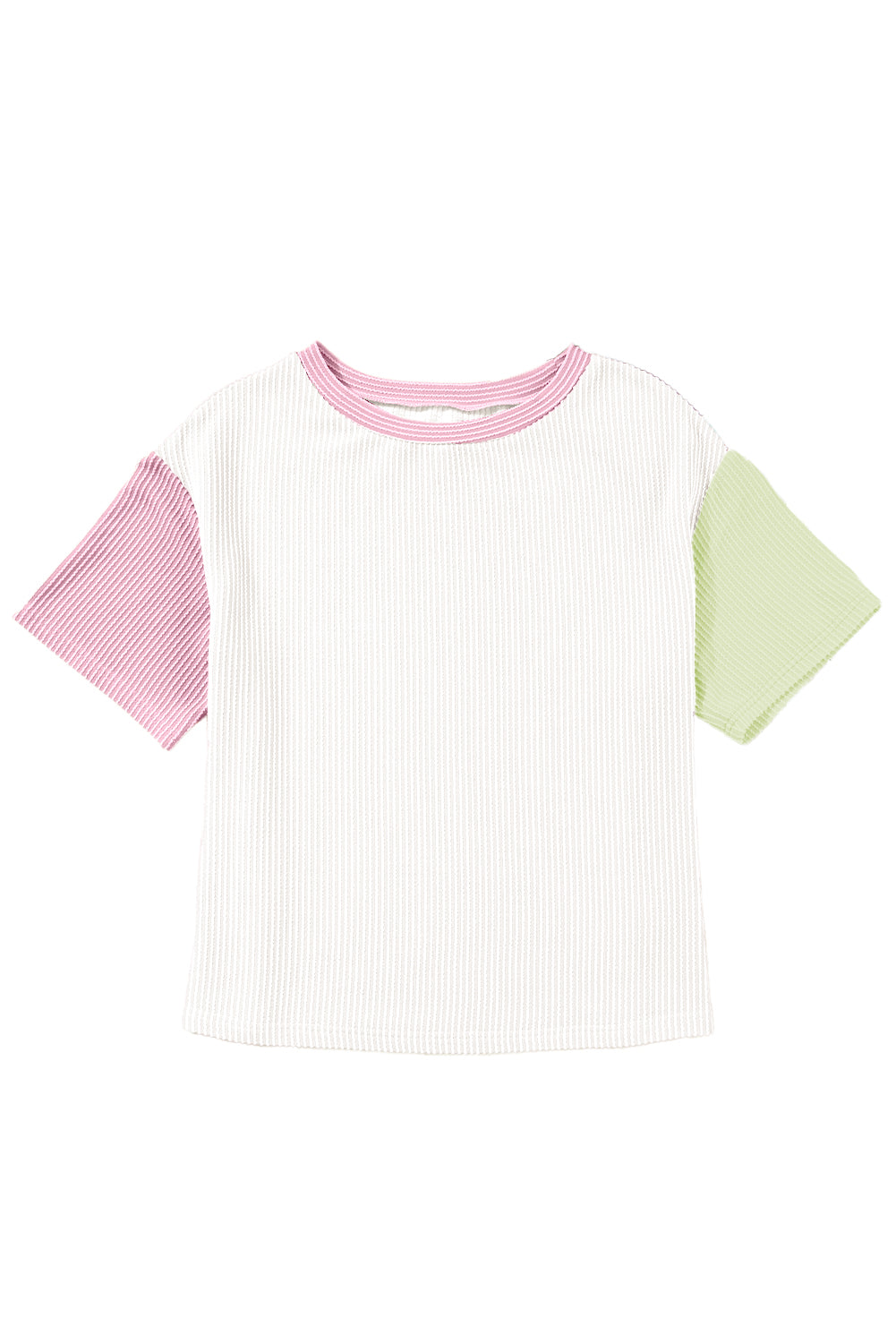 White Corded Colorblock Crewneck Tee