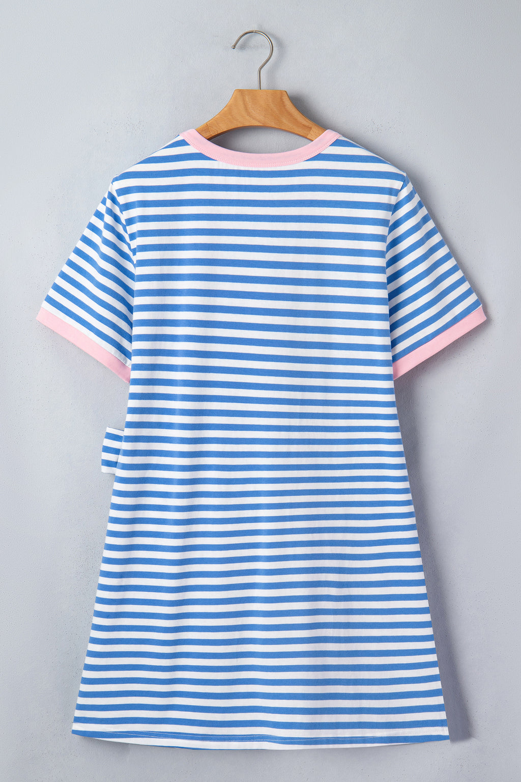 Sky Blue Stripe Nautical Tie Contrast Trim Round Neck T Shirt Mini Dress