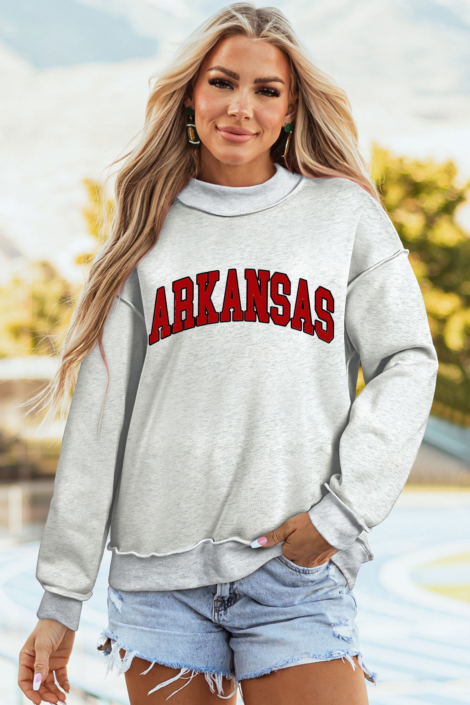 Light Grey ARKANSAS/AR Double Side Print Mock Neck Reversible Sweatshirt